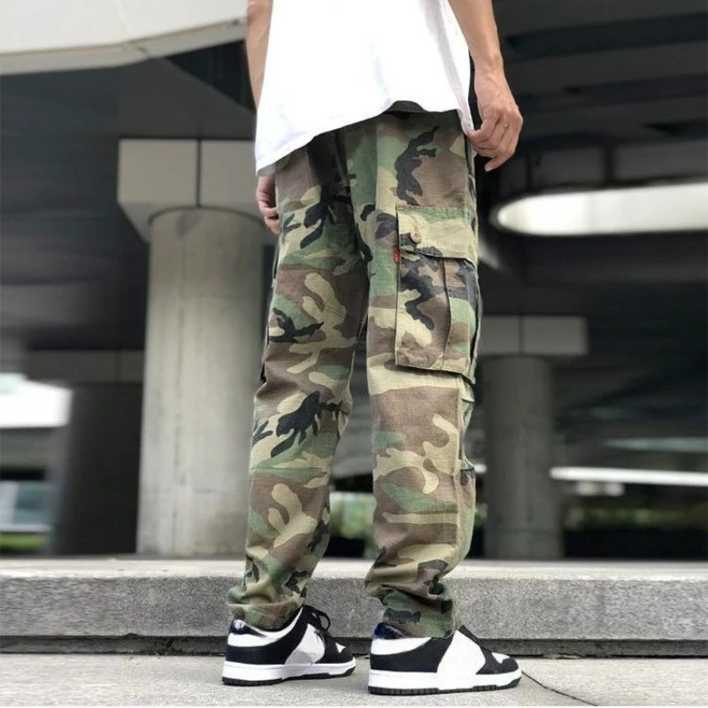 Camouflage Multi Pocket Straight Cargo Pants for Men Spring Summer Techwear Long Aesthetic in Emo Trousers Man 251128