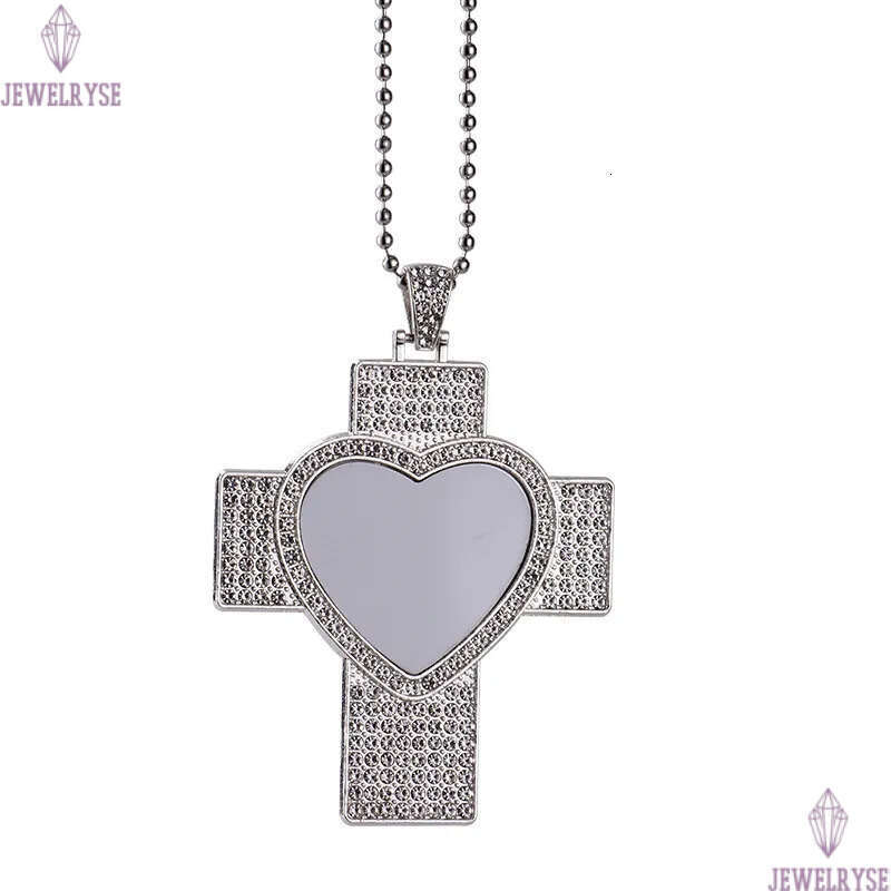 square sublimation blank gold designer jewelry mens necklace woman party Photo Frame Silver Cross Heart Rhinestone Pendant Necklaces for Lovers