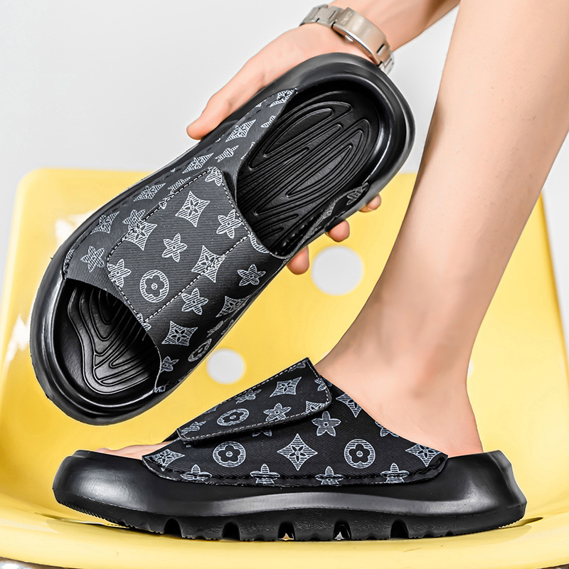 Fashionable Men's Slippers Summer Designer's new Trendy Versatile Outdoor Beach Simple Print Design Slippers in Sand and Black Colors Free S