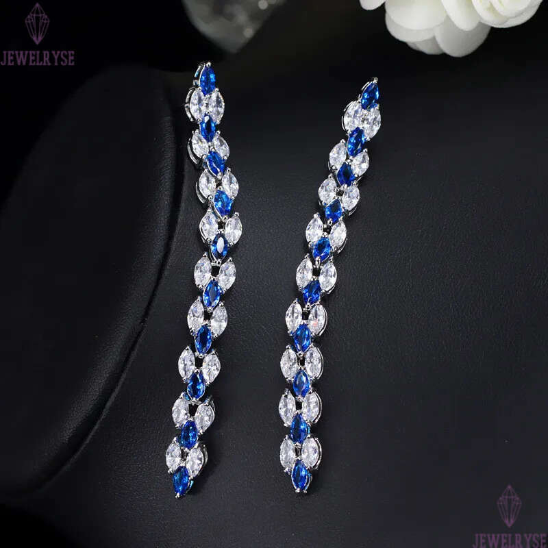 Top Grade Long Dangle designer earring 18 Water Drop Flowers White Green AAA Cubic Zirconia Copper 18k Gold Silver Earrings jewelry For Women Bride We