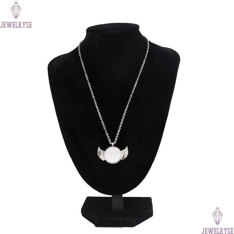 trendy DIY thermal transter sublimation blank woman angel wing round silver mens necklace designer jewelry Pendant Necklaces for man Anniversary Gift