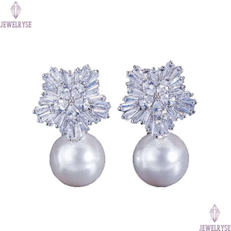 Snowflake Imitation Luxury Bride Charm Designer Earrings Jewelry White Grey Red Pearl AAA Cubic Zirconia Copper Silver Earring Women Engagement Weddin