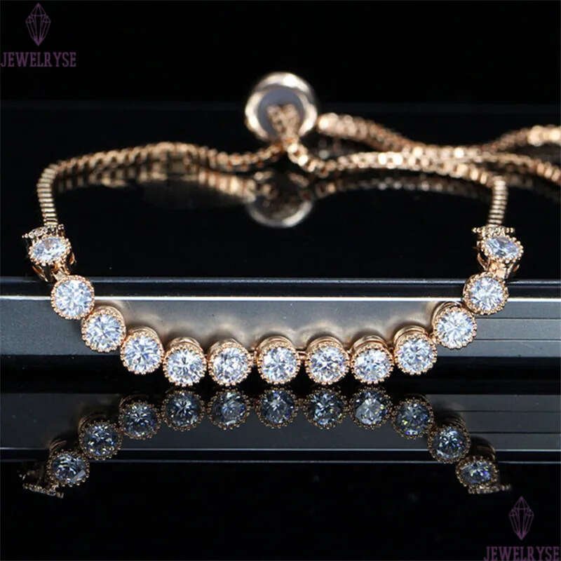 Classical 3A Cubic Zirconia Tennis bracelet Rose Gold Bracelets Copper White Round Diamond Luxury designer jewelry For Women Party Friend Girls Gift W