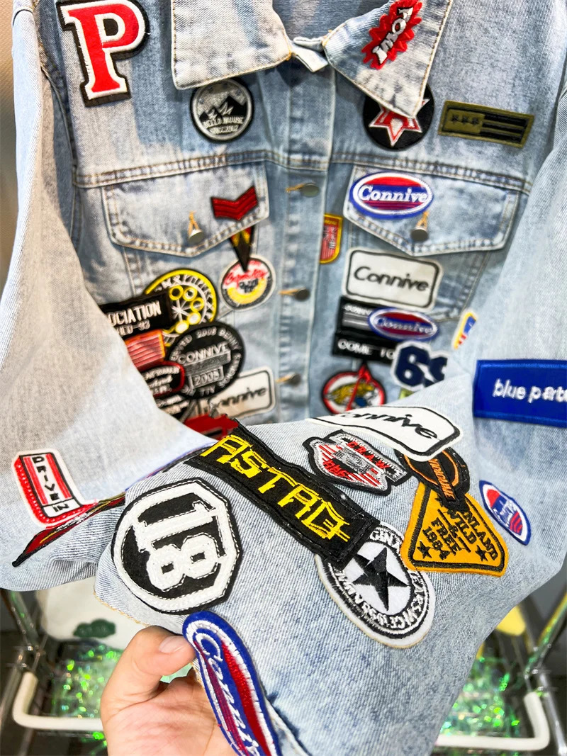 Spring and Autumn Mens Embroidered Denim Jacket Trendy and Handsome Slim Fit Badge Jeans Coat 251205