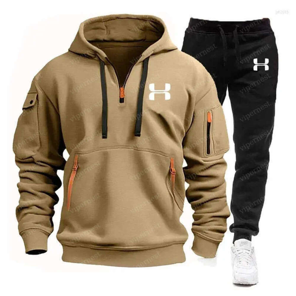 Men's Tracksuits Hoodie Sweatshirt Autumn And Winter Multi-Pocket Zipper Long-Sleeved Hoodie Sports Leisure Pants Two-Piece Suit Mens Hoodies Hooded Sweatshirt