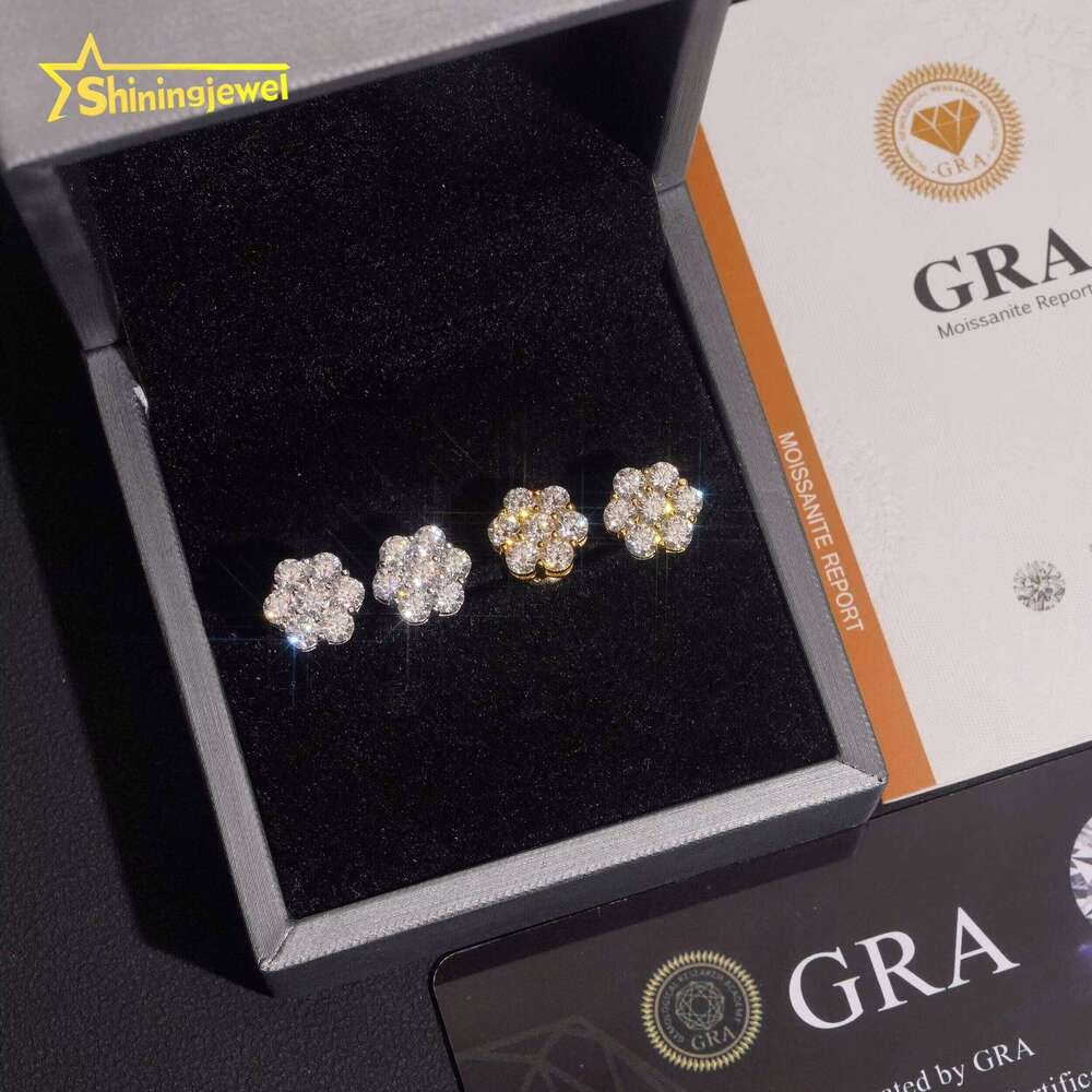 VVS Moissanite U.S. Warehouse Fast Shipping GRA Certified Pass Tester Hip-Hop Jewelry Iced VVS Silicon Stone Cluster Earrings