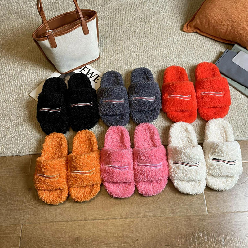 Furry Slides Designer Men Women Pool Slippers Ladies Wool Black Winter Fluffy Warm Letters Sandals Fuzzy Flip Flop Slides Size EUR 35-46
