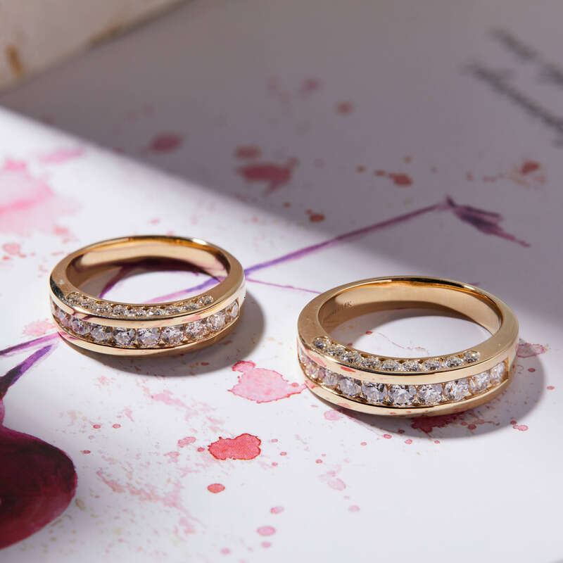 VVS Moissanite Custom Jewelry 14k Pure Gold Couple Rings with Channel Setting Shiny Diaspore Engagement Ring Girl Gift