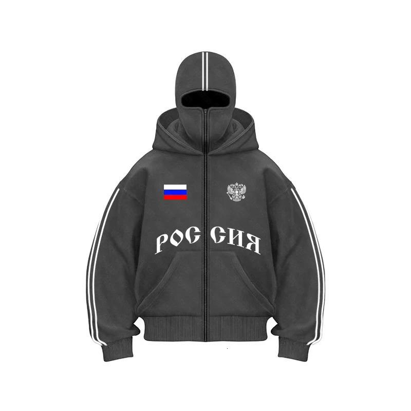 Russia Vintage Double Zip Hoodies Y2K Clothes Men Hip Hop Lettering Graphic Oversized Hoodies Sweatshirts Casual Jacket 251201