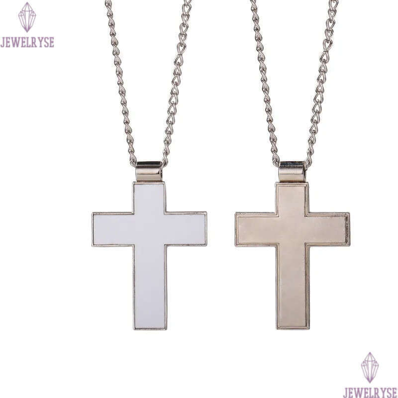 Fashion DIY sublimation blank mens silver cross necklace designer jewelry women man chain party Photo Frame Pendant for Couples Woman Necklaces Gift