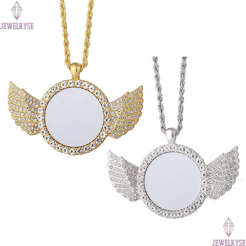 sublimation blank designer woman jewelry gold mens necklace party photo frame silver cross wing heart rhinestone pendant womens necklaces for gift