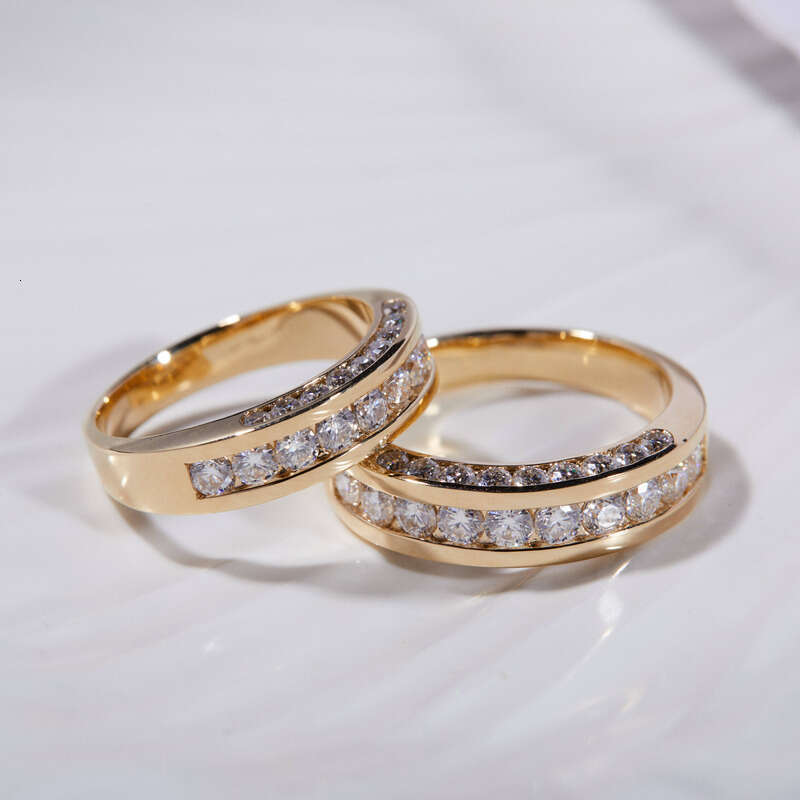 VVS Moissanite Custom Jewelry 14k Pure Gold Couple Rings with Channel Setting Shiny Diaspore Engagement Ring Girl Gift