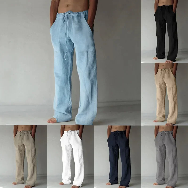 summer spring Mens Cotton Linen Pants Male Autumn Breathable Solid Color Linen Trousers Fitness Streetwear S-3XL 251202CJ