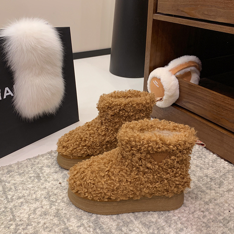 Designer Boots Women's 2025 New Thick Sole Non-Slip Snow Boots with Fleece Lining - Indoor & Outdoor Thermal Insulated Winter Fashion Cotton Shoe