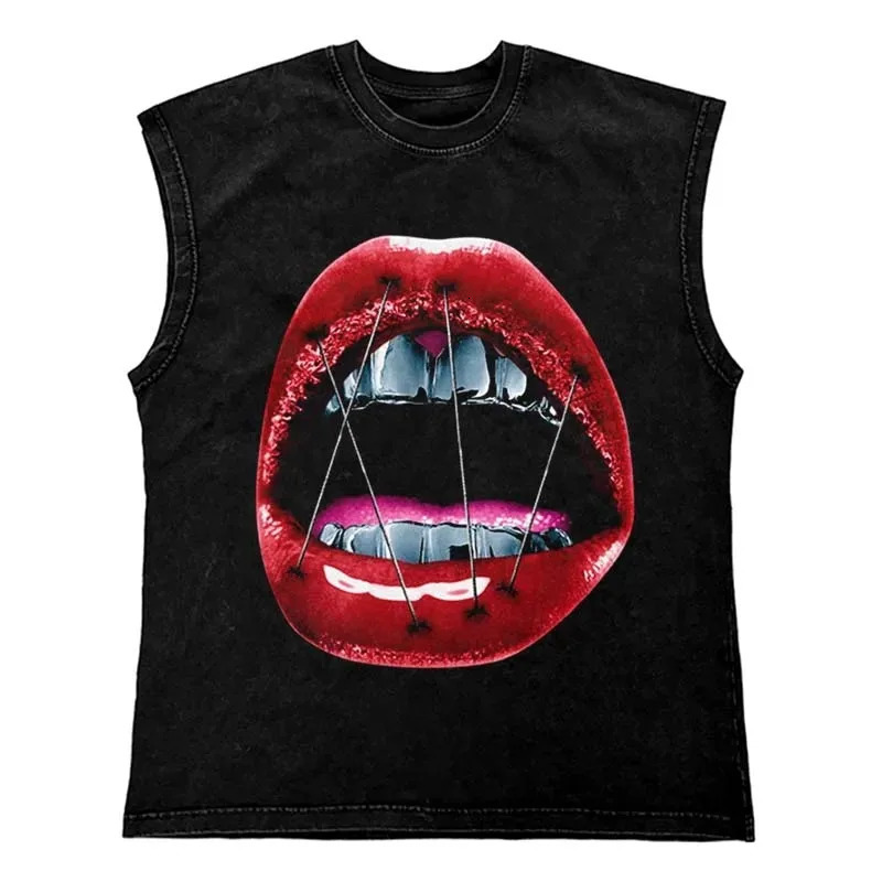 Gothic Punk Painting Print Tank Tops Hip Hop Oversized Cotton Streetwear T Shirt Custom Tanks Tops Men Washed Vest Men Clothing 251205