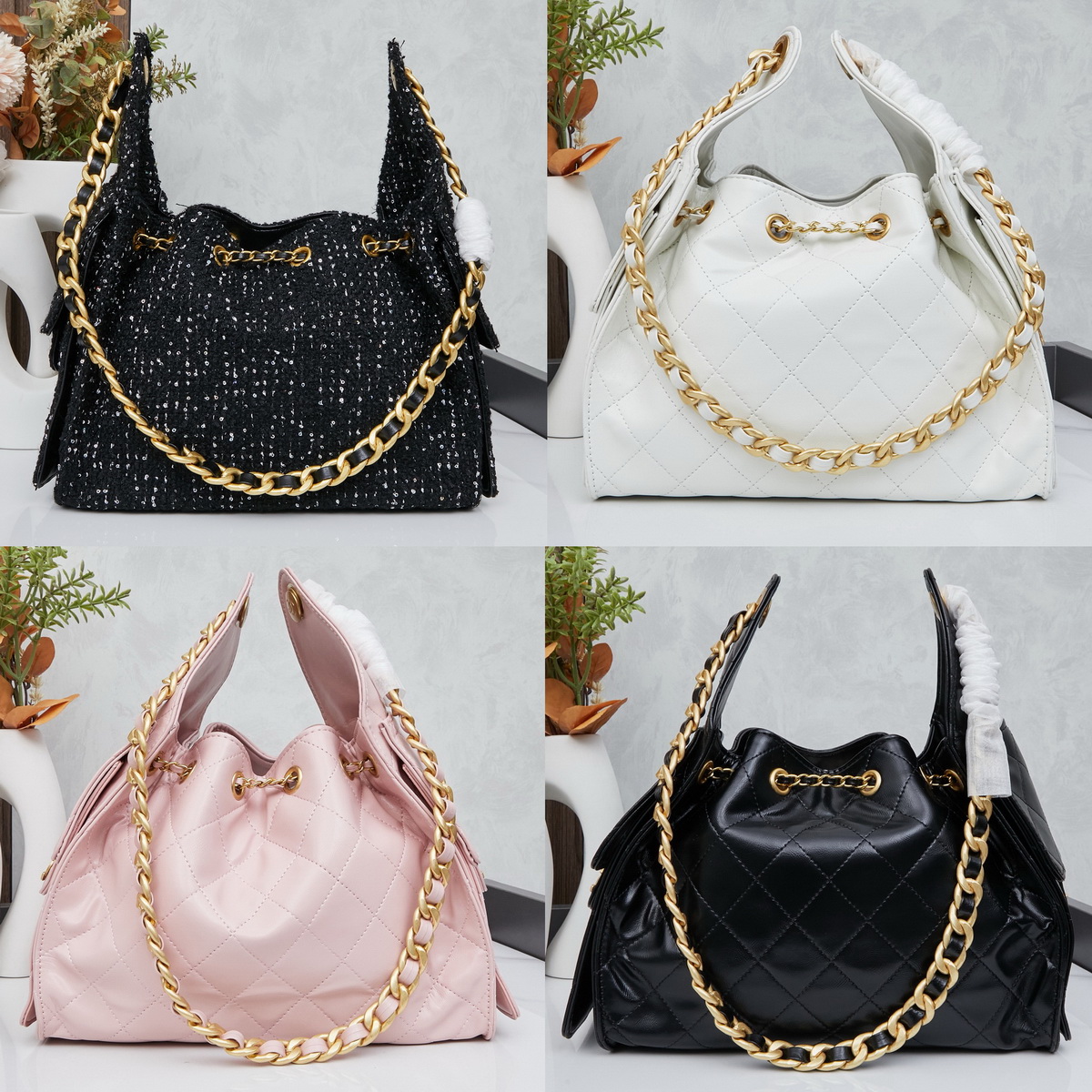 Designer Bag 25 Bag Women Spring Summer New Hobo Drawstring Handbags Golden Chain Black Suede Caviars Leather Bag Tote Shoulder Purse Luxury Bags High Quality