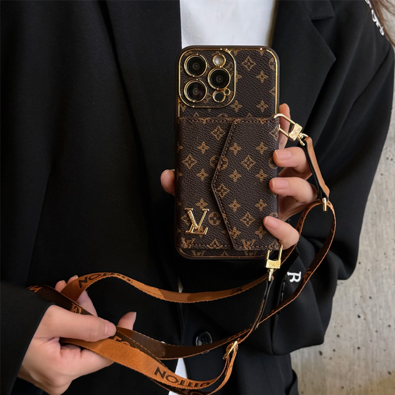 Phone Case Designer iPhone 17-11 Pro Max Wallet Case - Genuine Leather Card Holder with Detachable Crossbody Strap & Lanyard dhgate