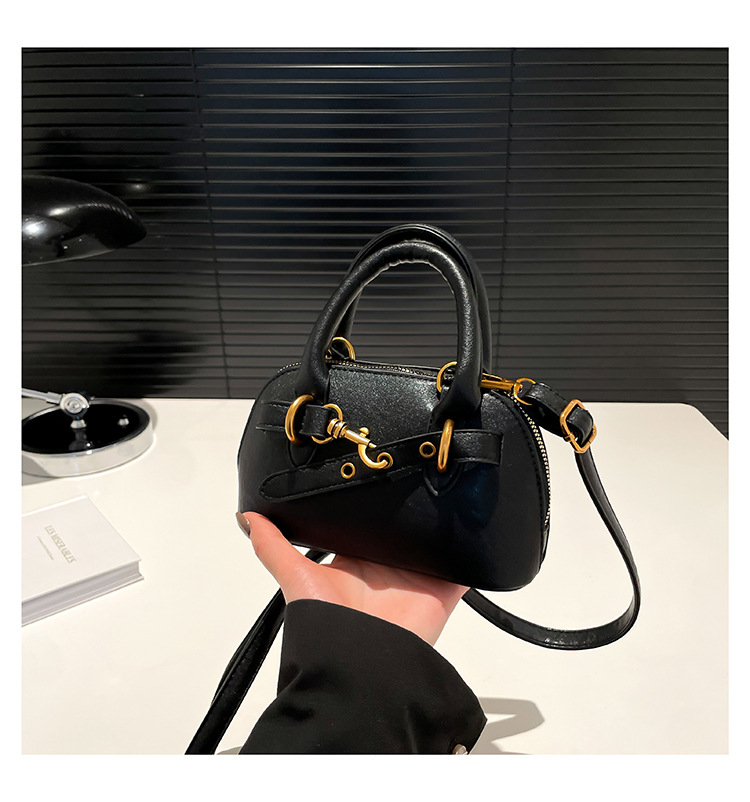 Taupe Mini Dome Top Handle Bag Leather Look Crossbody with Metal Buckle Accent Chic Design for Everyday Use 1100368158