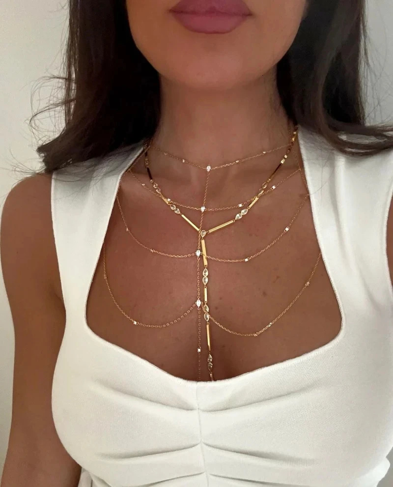 Geometric Bar Tear Drop Cubic Zirconia CZ Link Chain Long Y Lariat Sexy Women Fashion Necklace 2025 Arrived251201 - view 3