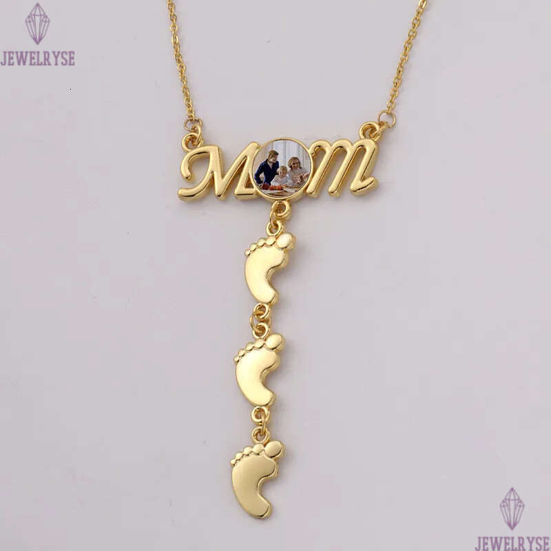 Mothers Day DIY Sublimation Blank Accessory Designer Necklace Woman Gold Plated Footprint Pendant Fashion Jewelry Silver Necklaces for Mother Gift