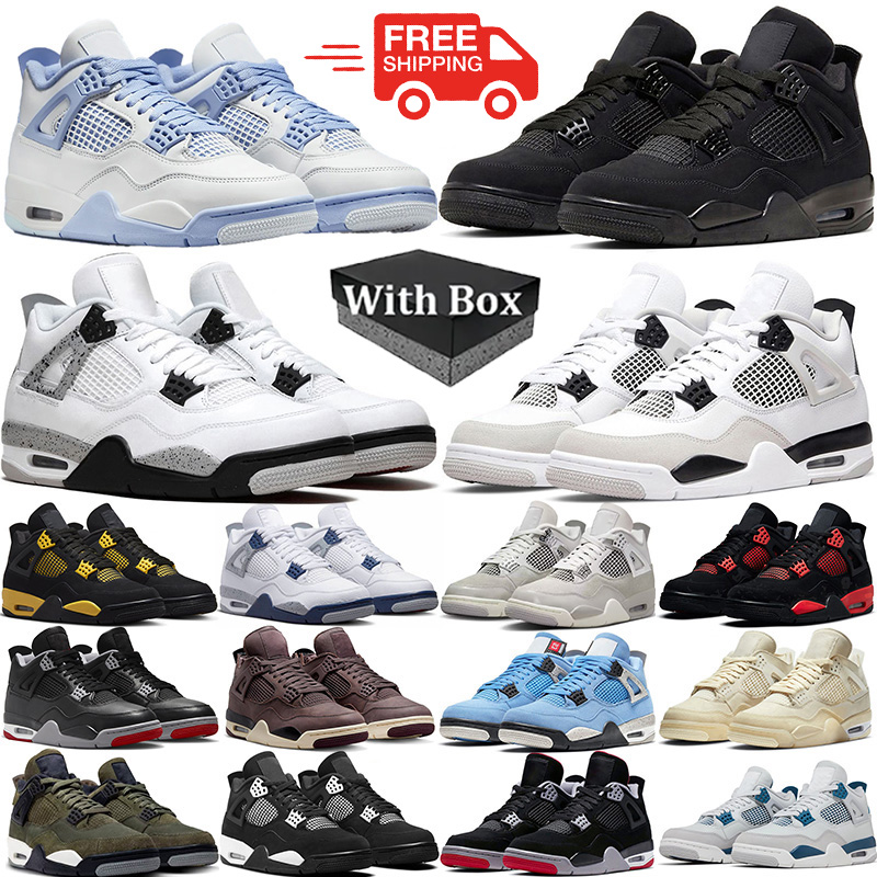 Free shipping with box 4s trainers basketball shoes designer men women Forget Me Not military black cat white cement university blue outdoor sports trainer sneakers