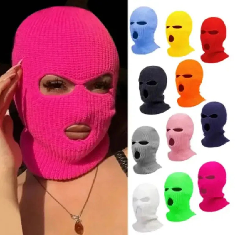 Motorcycle Windproof Full Face Knit Hats Custom SkiMask Men Warm Wool Balaclava embroidery Winter hats Knitted 1/3Holes Ski Mask 251128
