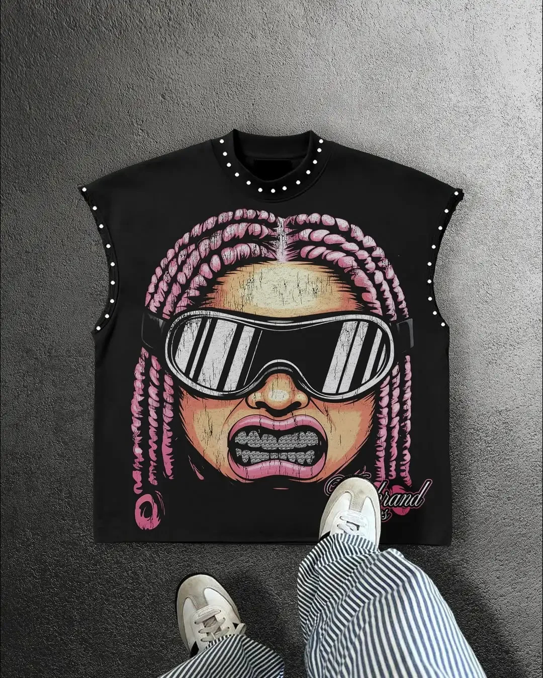 Streetwear Y2K Fashion Retro Sleeveless Oversized T Shirt Gothic Classic Top Hip Hop Print Extra Large Round Neck Vest 251205
