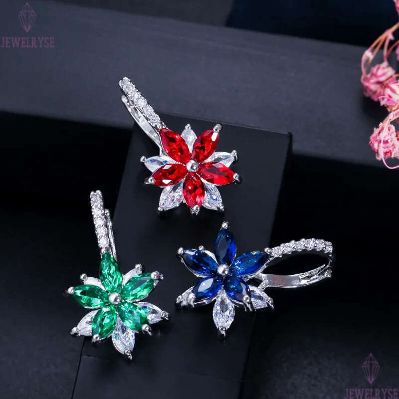 Luxury Charm Flowers Designer Earrings AAA Cubic Zirconia Copper Jewelry Colorful White Red Green CZ Stud Silver Earring For Women Party Wedding Bride