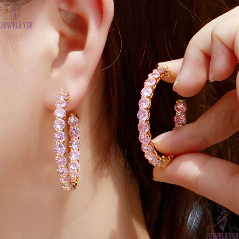 fashion hoop earrings for woman party AAA cubic zirconia pink white CZ 925 sterling silver post jewelry 18k gold circle copper diamond designer earrin