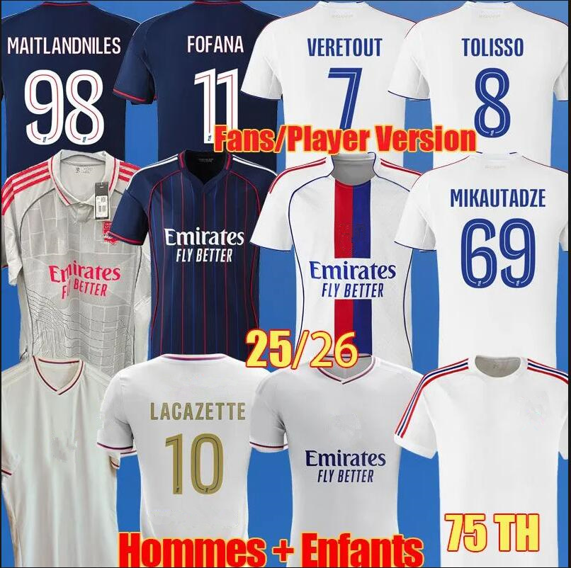 25 26 Lyon Soccer Jerseys olympique lyonnais TOLISSO SULC FOFANA GHEZZAL KARABEC MERAH NUAMAH TESSMANN 2025 Football Shirt Men Kids Sets Kit