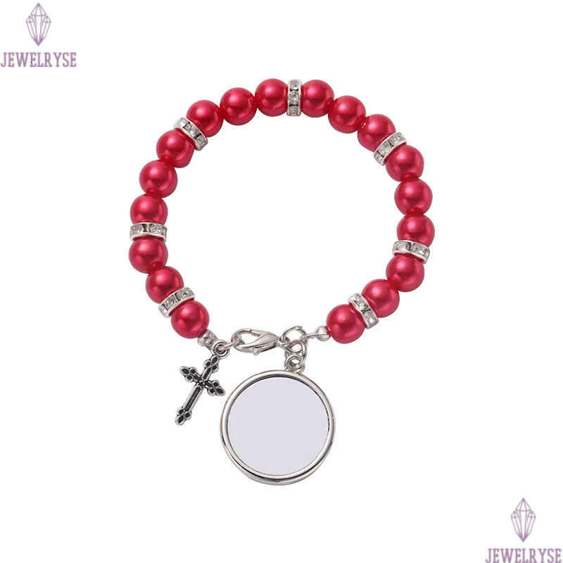 Fashion sublimation blank DIY round charm beaded cross transfer printing love mens bracelet for woman Thanksgiving Valentines Day Souvenir Family Gift