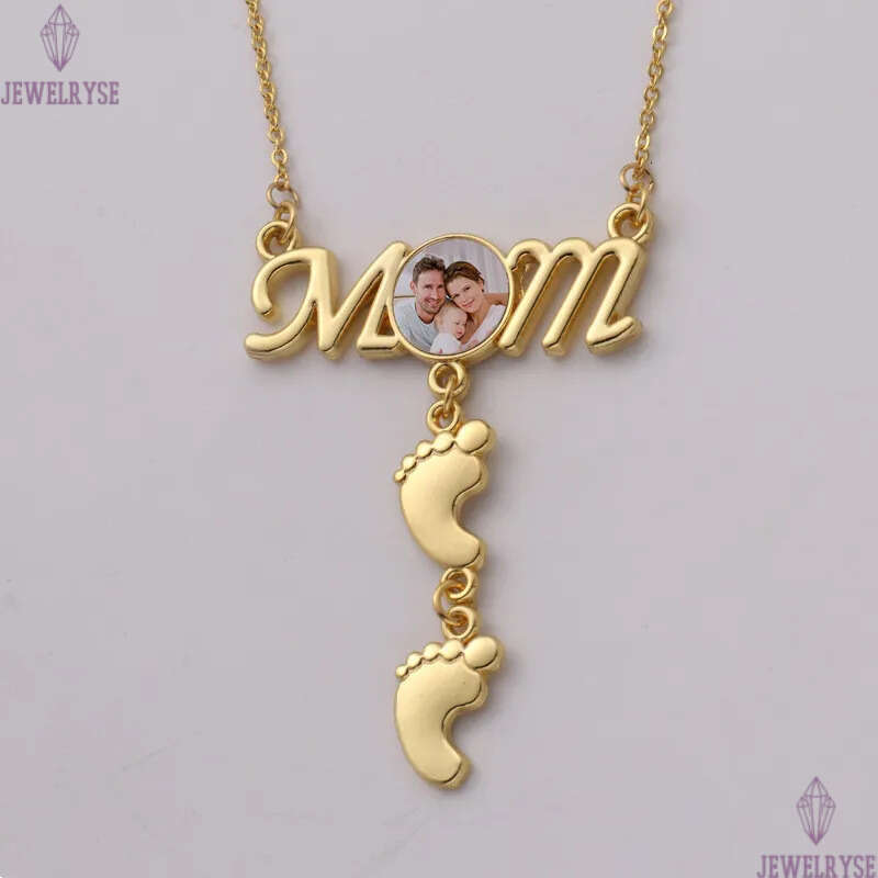 Mothers Day DIY Sublimation Blank Accessory Designer Necklace Woman Gold Plated Footprint Pendant Fashion Jewelry Silver Necklaces for Mother Gift
