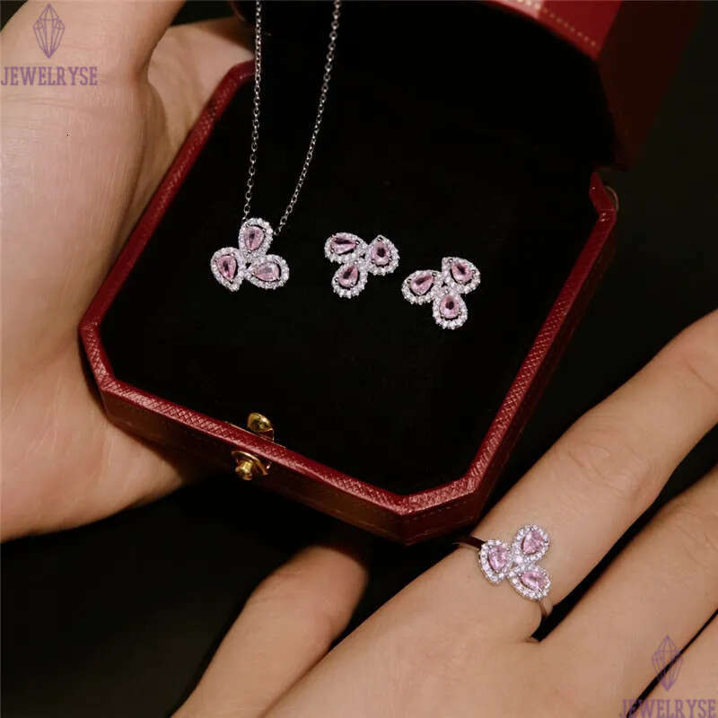 3pcs/set wed designer jewelry set for woman diamond necklace earring ring 925 sterling silver yellow zirconia water drop snake necklaces rings earring
