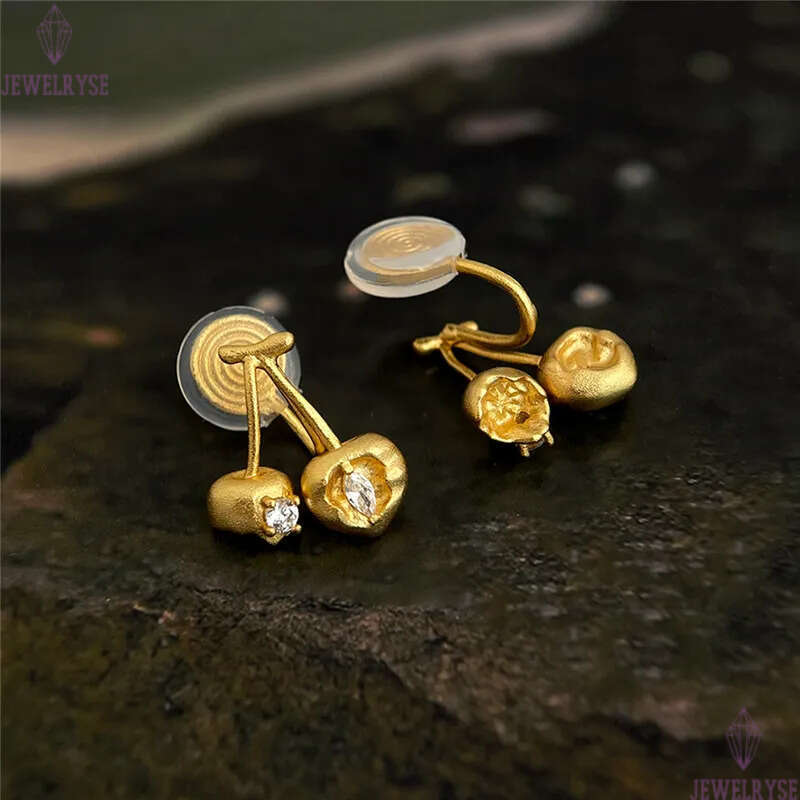 18k gold cherry stud earring designer AAA cubic zirconia for woman party school fashion earrings womens ear clip jewelry S925 silver needle daily outf