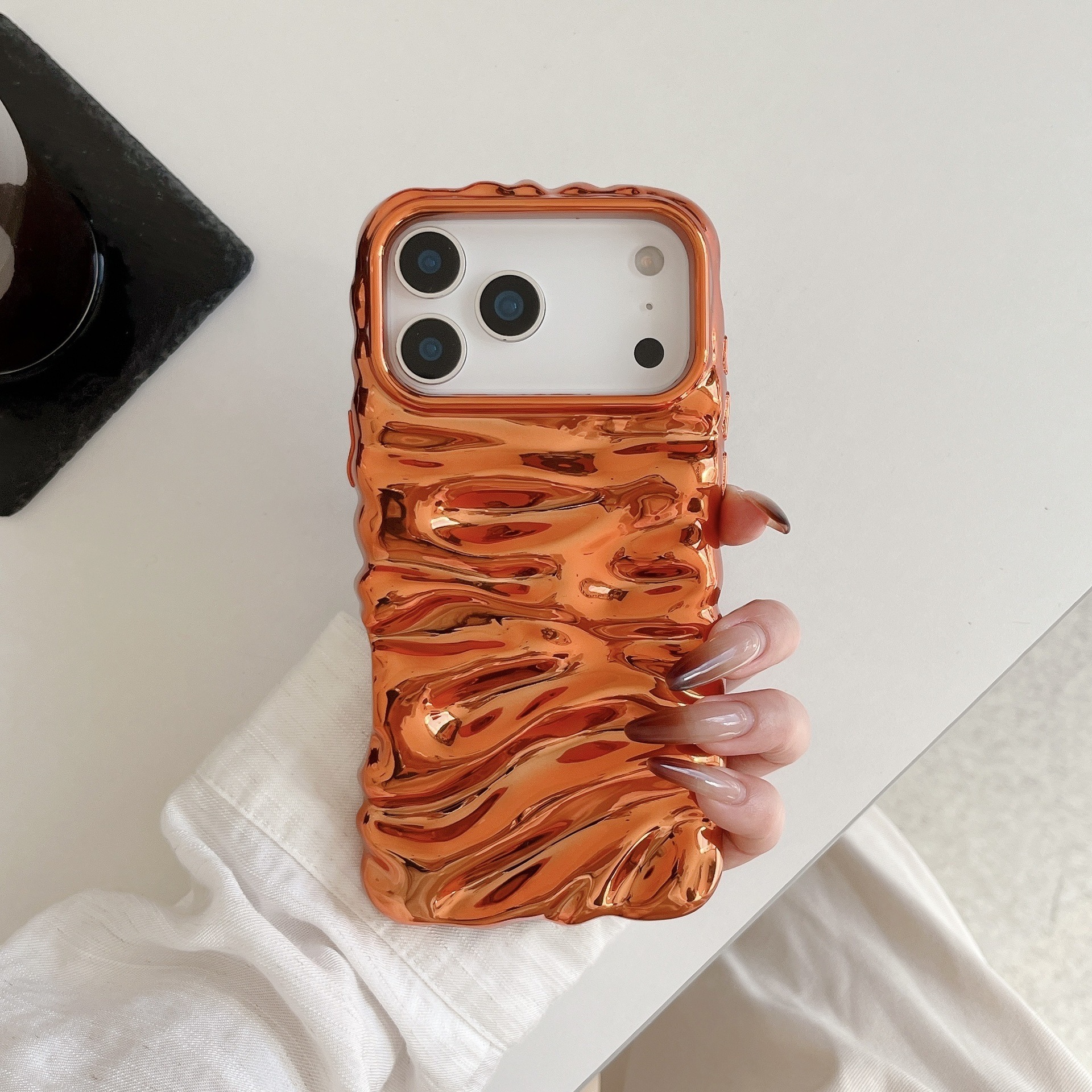 3D Wrinkle Cream Texture Compatible with iPhone 17 Pro Max Apple 16 Phone Case Electroplated 15 High-end Feel Export