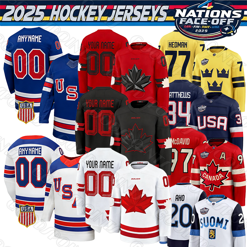 Four Nations 4 Nations face-off jersey usa hockey jersey team canada hockey jersey Finland Sweden Black White Canada Red 2026 Home Replica jersey United States jersey