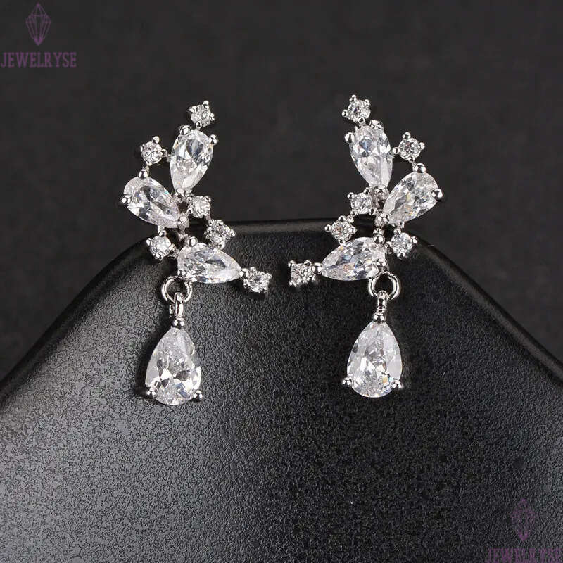 lady luxury silver clip ons earring designer for woman unpierced ear clips copper white aaa zirconia drop diamond womens wedding engagement dangle ear