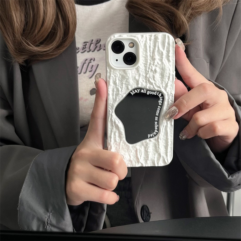 Dopamine Solid Color Wrinkle Mirror iPhone 17 Pro Max Apple 16 Phone Case 15 High-end Feel 14 for Women