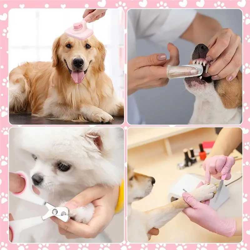 Apr8Pcs Dog Brush Grooming Set Pet Self-Cleaning Set With Pet Nail Clippers And Files Comb Pet Shampoo Bath Brush M251208 - view 5