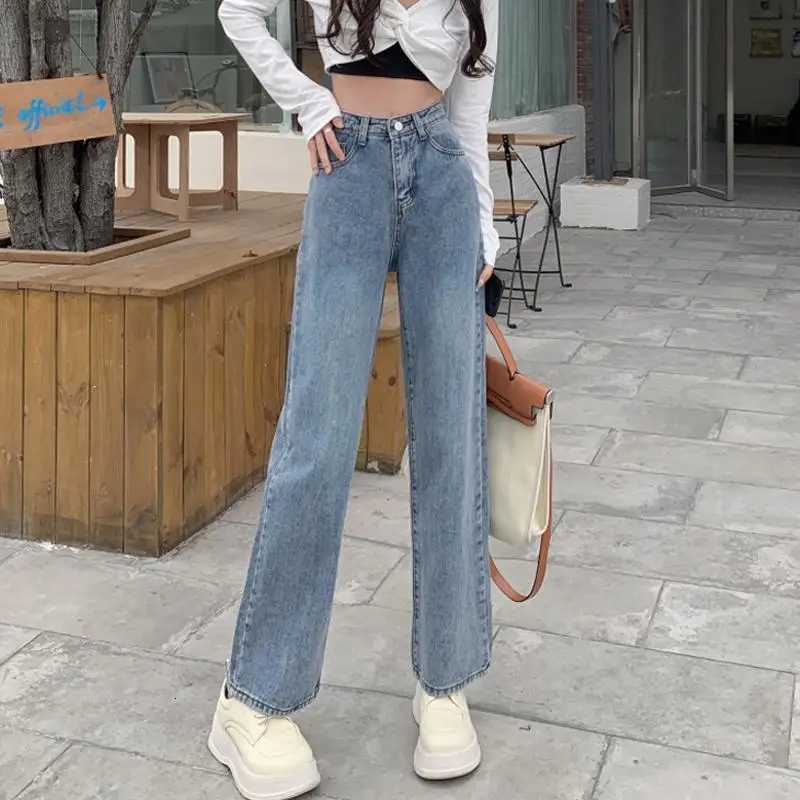 Spring Autumn Straight Jeans 2025 Women Denim Pants Vintage Fashion Female Solid High Waist Jeans Casual Trousers Wide Leg PantsT251208