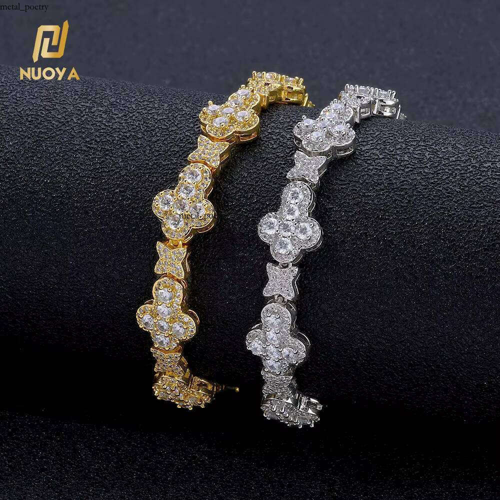 HipHop Iced Out Jewelry New Style Shiny VVS Moissanite Cross Link Women Full Pave VVS Moissanite Gold Plated Flower Chain Choker Necklace