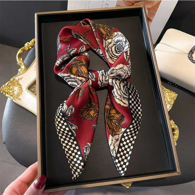 Luxury 68cm Rose Printed Scarf Womens New Spring and Summer Imitation Silk Square Scarf Fashion Versatile Headscarf Shawl Y251208