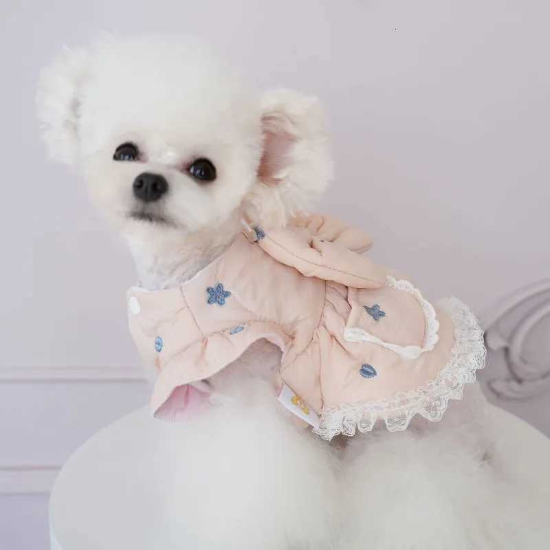 Pet Star Love Embroidered Dress Autumn Winter Warm Skirt Teddy Two Leg Coat Dog Puppy Clothes Bow-tied Cotton Dog Love Dress M251208