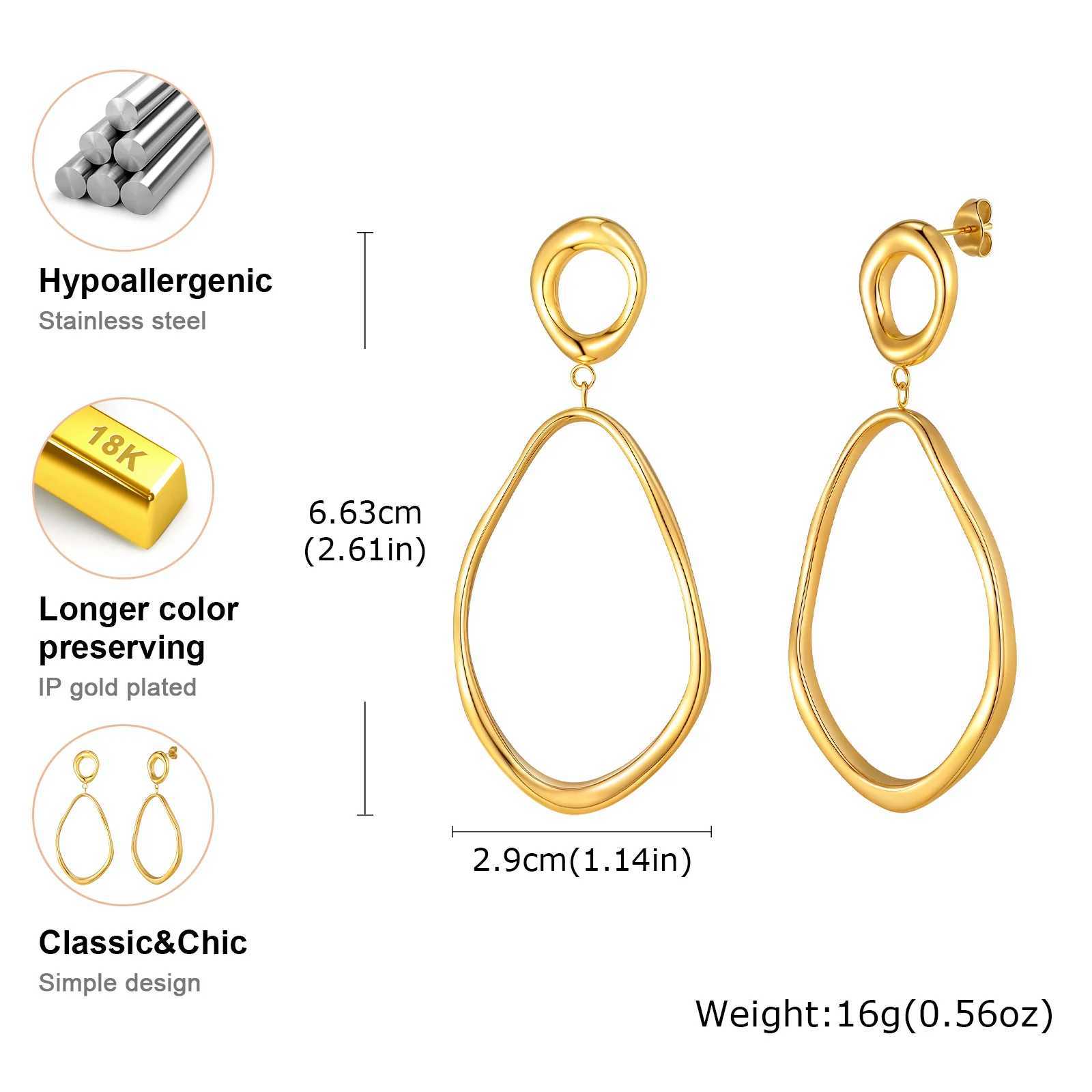 Geometric Irregular Lines Oval Drop Earrings Minimalist Stainless Steel 18K Gold Plated EarringsTrendy Party Jewelry for Women J251208