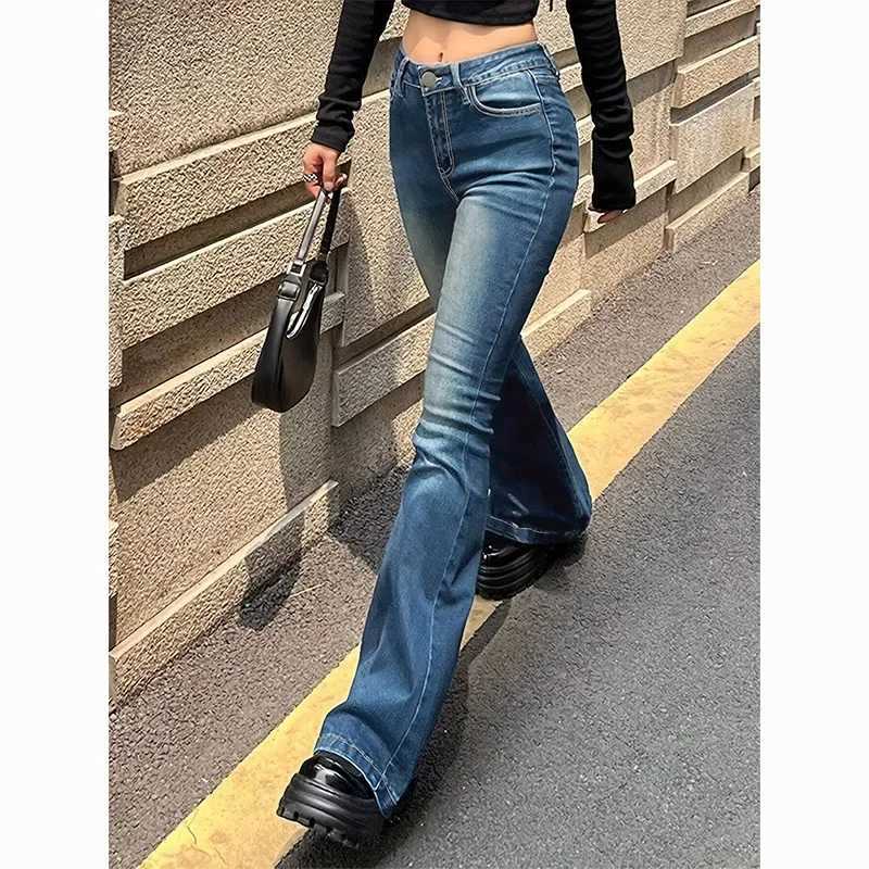 2025 Girls Concise Ins High Waist Flared Jeans Female Stretchy Bootcut Denim Pants Women Solid Color Thin Bell Bottoms TrousersT251208