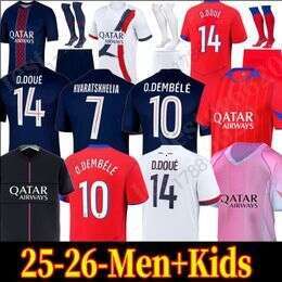 Kvaratskhelia Maillot MBAPPE HAKIMI Enfants Football Shirts Kits Kids Equipment VITINHA Zaire Emery BARCOLA PARIS PSGES Kit 4XL25 26 D.DOUE DEMBELE Soccer Jerseys