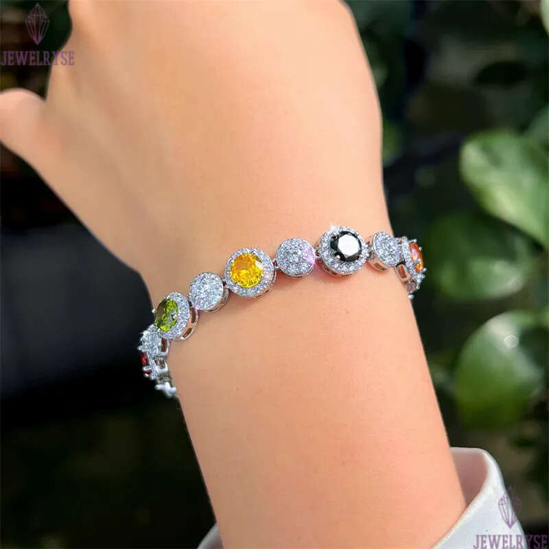sparkling colorful round AAA cubic zirconia designer bracelet for woman chain silver luxury red yellow diamond charm bracelets chains jewelry women fr