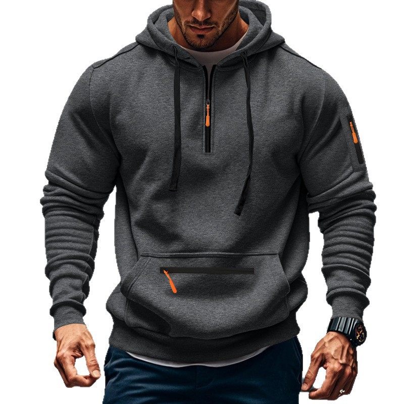 Men's Winter Fleece-Lined Hoodie: Heavyweight American-Style Casual Loose-Fit Sports Cargo Outerwear