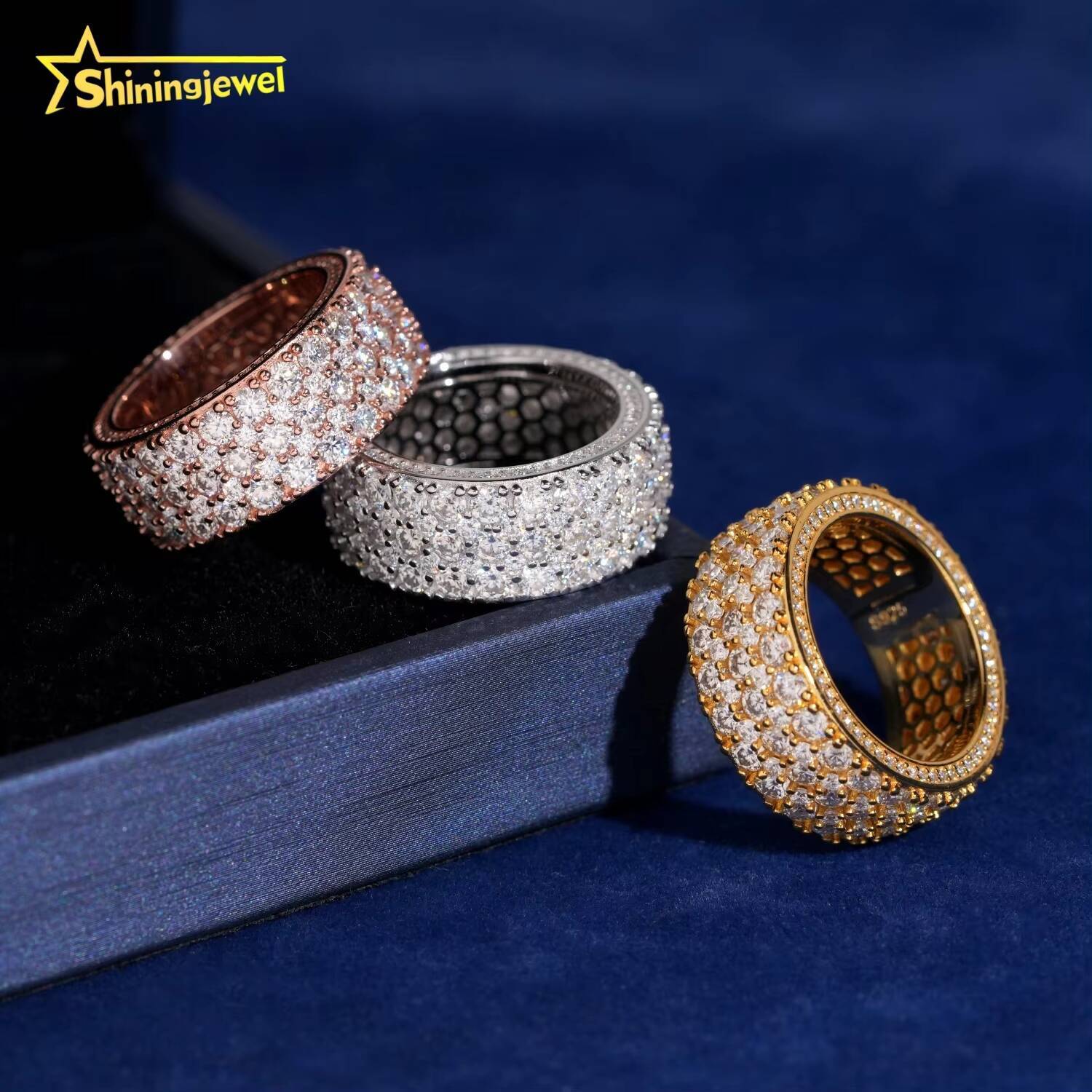 Fine Jewelry GRA Certificate Hip Hop Fully Iced Out Eternity 925 Sterling Silver VVS Moissanite Diamond Ring