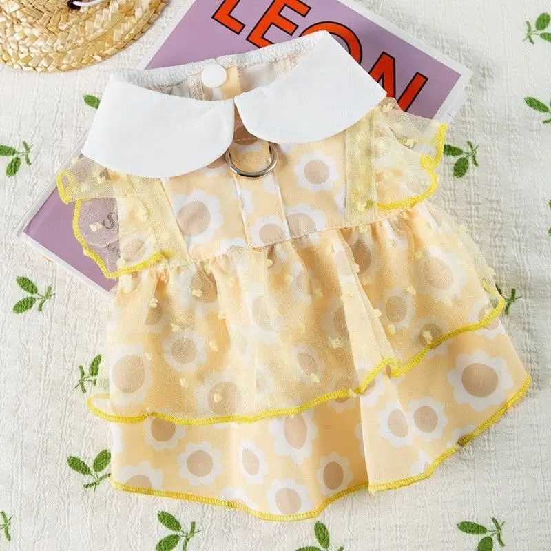 Puppy Traction Skirt Floral Lace Dog Dress with Collar Pet Dress Small Medium Dogs Cats Breathable Puppy Skirt Teddy Pet Clothes M251208